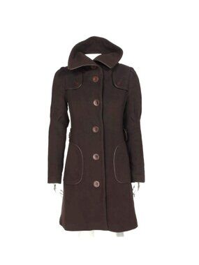 MACKAGE Brown Wool Cashmere Leather Trim Button Peacoat Jacket sz Small /530